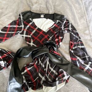 VENUS Plaid Blouse with Black Sash